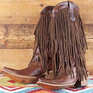 CORRAL Tan Fringe SIERRA Tall Top Western Boots 7.5M